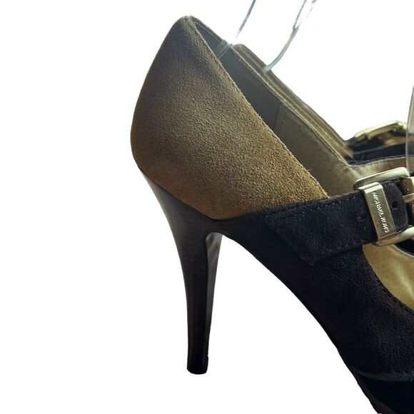 Michael Kors Suede Camel/Brown Buckled Heels - Picture 10 of 12